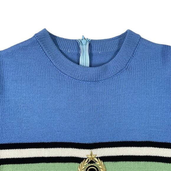 St. John Sport Womens Petite Blue Striped Long Sleeve Top - Picture 2 of 9